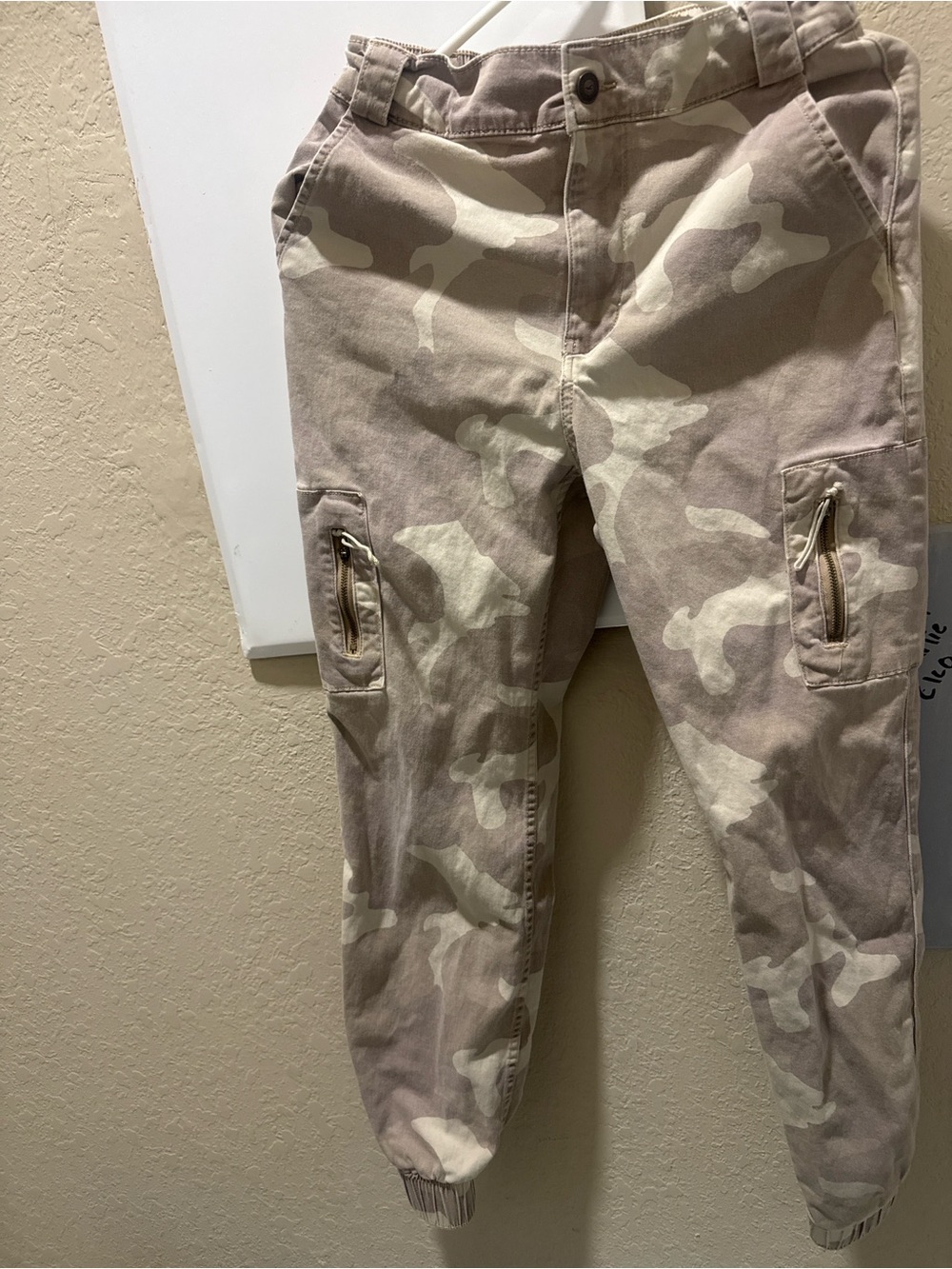 Hollister Woman Camouflage Jogger Pants in Light Tan